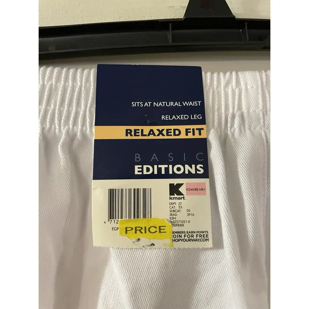 NEW TAGS Defunct Kmart Basic Editions Relaxed Fit White Casual Pants, Sz L